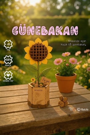 Ahşap Günebakan Çiçeği 3D Puzzle Ahşap Minyatür Maket Kiti DIY Kendin Yap