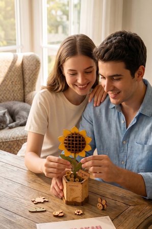 Ahşap Günebakan Çiçeği 3D Puzzle Ahşap Minyatür Maket Kiti DIY Kendin Yap
