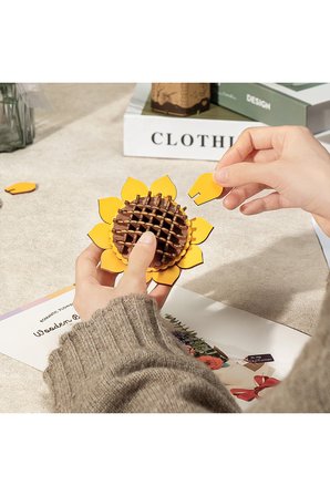 Ahşap Günebakan Çiçeği 3D Puzzle Ahşap Minyatür Maket Kiti DIY Kendin Yap