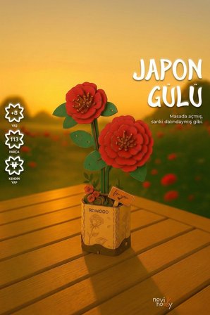 Ahşap Japon Gülü 3D Puzzle Ahşap Minyatür Maket Kiti DIY Kendin Yap