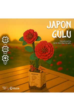 Ahşap Japon Gülü 3D Puzzle Ahşap Minyatür Maket Kiti DIY Kendin Yap