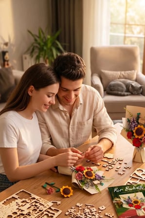 Ahşap Kır Buketi 3D Puzzle Ahşap Minyatür Maket Kiti DIY Kendin Yap