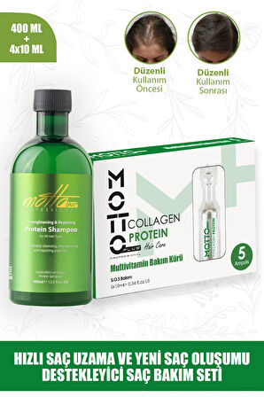 Motto Plus Professional Hızlı Saç Uzatma ve Yeni Saç Oluşumu Destekleyici 2'li Saç Bakım Seti (Protein - Collagen)