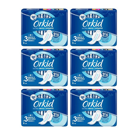 Orkid Hijyenik Ped Ultra 6'lı Gece & Gündüz X 6 'Adet (36 Ped)