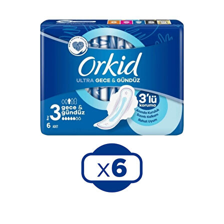 Orkid Hijyenik Ped Ultra 6'lı Gece & Gündüz X 6 'Adet (36 Ped)