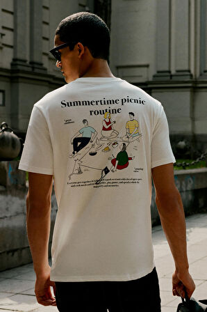 Comfort Fit Rahat Kesim %100 Pamuk Baskılı Tişört