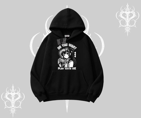 Kapşonlu Sweatshirt Do You Want Play With Me Anime Kız Baskılı