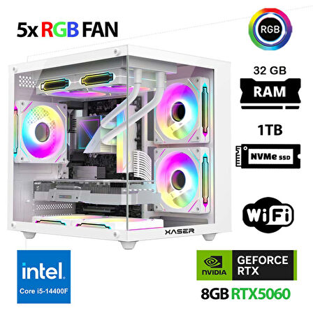 Xaser Cube X200 i5 14400F 32GB DDR5 Ram 1TB M.2 NVMe SSD 8GB RTX5060 Beyaz Masaüstü Oyuncu Bilgisayarı