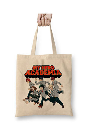 My Hero Academia Karakter Anime Beyaz Bez Çanta Uzun Saplı Alışveriş Çantası Plaj Çantası