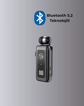 İçi Sarılabilen Kablo ve Yaka Klipsli Bluetooth Kulaklık