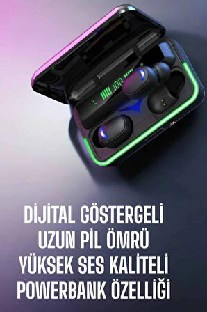 Powerbank Özellikli Kablosuz Bluetooth Kulaklık RGB Işıklı