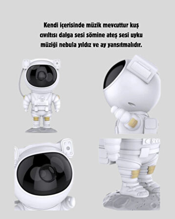 Astronot Projeksiyon Lambası Bluetooth Müzikli ve Uzaktan Kumandalı