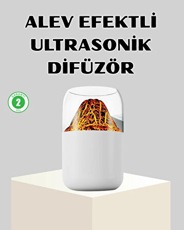 Ultrasonik Alev Efektli Aromaterapi Difüzörü USB Şarjlı ve Otomatik Kapanma Özellikli