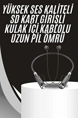 Boyun Bantlı Kulak İçi Kablolu Yüksek Ses Kaliteli Bluetooth Kulaklık