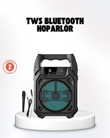 Taşınabilir 6.5” Bluetooth Hoparlör USB TF Kart Mikrofonlu Şarjlı Sistem