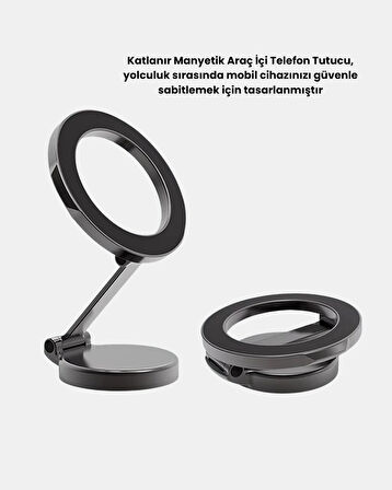 Manyetik Katlanabilir Araç Telefon Tutucu – MagSafe Uyumlu, 360° Ayarlanabilir, Güçlü Mıknatıs