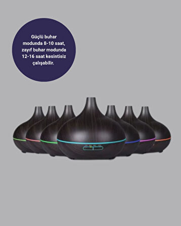 550 ml Ultrasonik Uçucu Yağ Difüzörü 7 Renk LED Işıklı ve Zaman Ayarlı