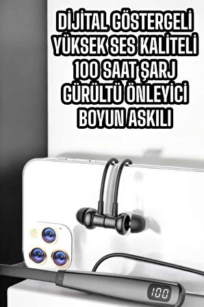 Boyun Askılı Bluetooth Kulaklık Uzun Şarj Süreli Dijital Göstergeli Kablolu