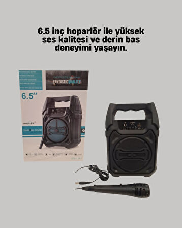 6.5 İnç Bluetooth Hoparlör Mikrofonlu Taşınabilir Karaoke ve Parti Sistemi