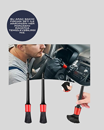 5 Boy Fırçalı Araba Temizlik Seti-Derin Temizlik Sağlayan Yumuşak Fırçalar