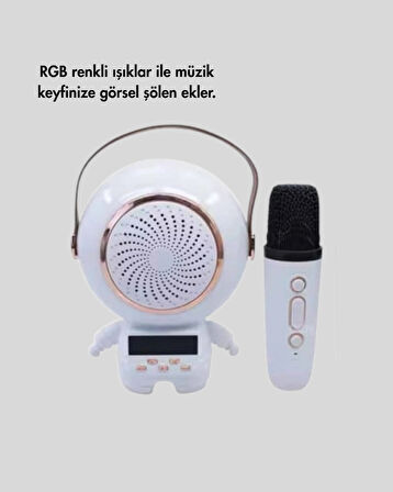 RGB Işıklı Astronot Bluetooth Hoparlör Karaoke Mikrofonlu