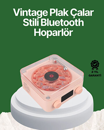 Vintage Tarz Bluetooth Hoparlör – Gece Işığı ve Zaman Göstergeli