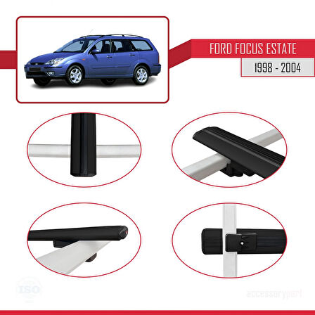 Ford Focus (C170) SW 1998-2004 Arası ile Uyumlu BASIC Model Ara Atkı Tavan Barı Siyah 2 Adet