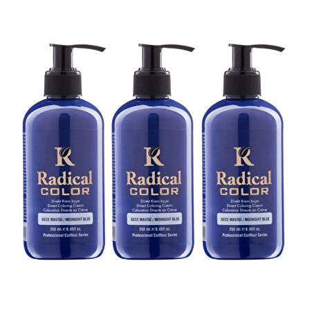 Radical Color NEW 25/Midnightblue Amonyaksız Su Bazlı Saç Boyası 250 ML 3 Adet Gece Mavisi