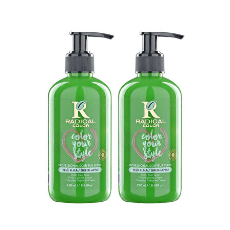 Radical Color NEW 25/Greenapple Amonyaksız Su Bazlı Saç Boyası 250 ML 2 Adet Yeşil Elma