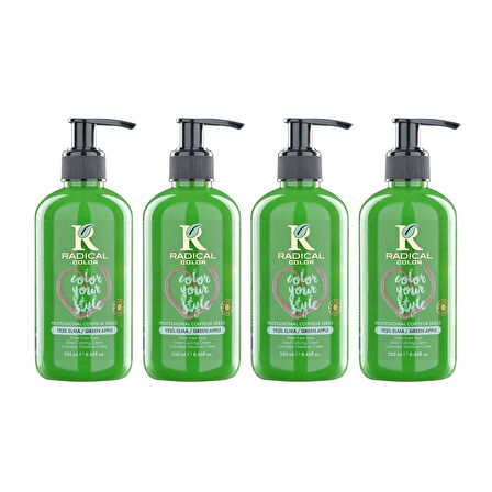 Radical Color NEW 25/Greenapple Amonyaksız Su Bazlı Saç Boyası 250 ML 4 Adet Yeşil Elma