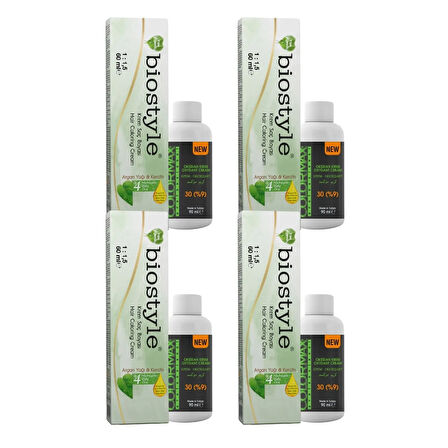 Biostyle Bitki Özlü Argan ve Keratin 6.00 Yoğun Koyu Kumral 4 Adet 60 ML Saç Boyası + 4 Adet Oksidan