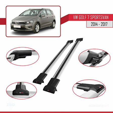 Volkswagen Golf Sportvan 2014-2017 Arası ile Uyumlu FLY Model Ara Atkı Tavan Barı Gri 2 Adet
