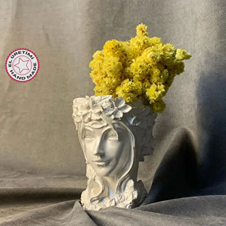 Uretti - Hülya 6683 - El Yapımı Çiçekli Tanrıça Yüz Polyester Saksı / Biblo - 10 x 14 cm