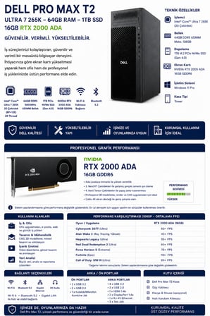 Pro Max T2 Core Ultra 7 265K RTX 2000 Ada 16GB 192GB RAM 1TB SSD 23.8" FHD Win11 Pro FCT22507P728 Masaüstü İş İstasyonu + PER4 USB Bellek