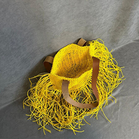 Uretti - Ayşe 4723 El Örgüsü Püsküllü Kağıt İp Kadın Omuz Çantası