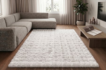 Bubble Tavşan Tüyü Beyaz Yumuşak Yıkanabilir Tabanlı Peluş Halı 100X150