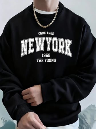 Come Ture New York City Baskılı Erkek Kazak Kışlık Bol Kapüşonlu Spor Bisiklet Yaka Polar Sıc