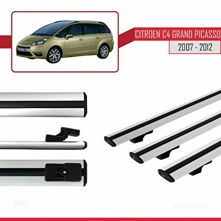 Citroen Grand C4 Picasso 2007-2012 Arası ile Uyumlu BASIC Model Ara Atkı Tavan Barı Gri 3 Adet