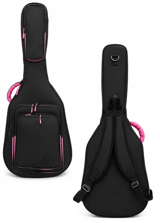 PROFESYONEL GİGBAG KALIN KLASİK GİTAR KILIFI-ÇANTASI - SİYAH - PEMBE 1900 DENYE LÜX KUMAŞ - %100 SU GEÇİRMEZ