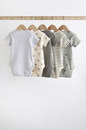 Next Baby % 100 Pamuklu Gri Balina Desenli Kısa Kollu 5’li Body Zıbın Set