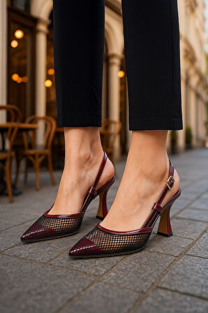 Günlük Kadın Fileli Arkası Açık Ayarlanabilir Tokalı İnce Topuklu Abiye Ayakkbı 923