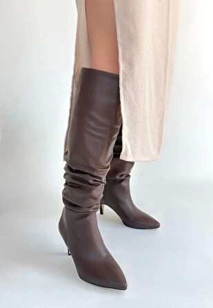Zelya Kahverengi Cilt Topuklu Çizme