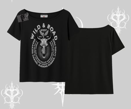 Kayık Yaka Tshirt Wild & Road Western Skull Biker Street Culture