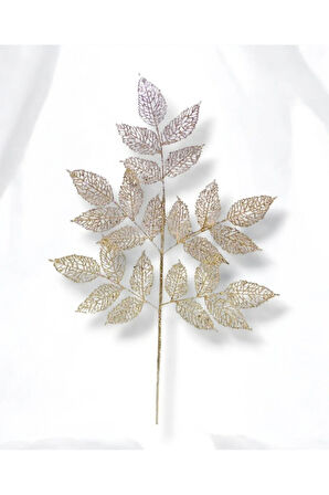 Yılbaşı Süsü Simli Dantel Yaprak Bronz 86 cm
