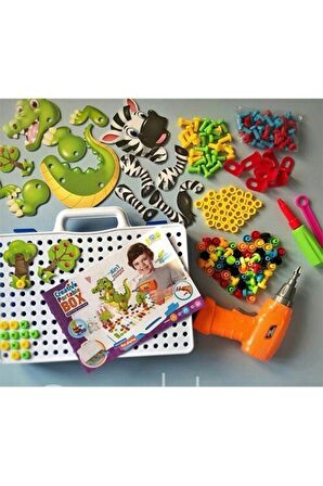 11b Matkaplı Vidalama Ve 3d Yaratıcı Mozaik Puzzle 198 Parça Creative Portable Box Yapı Lego Oyunu