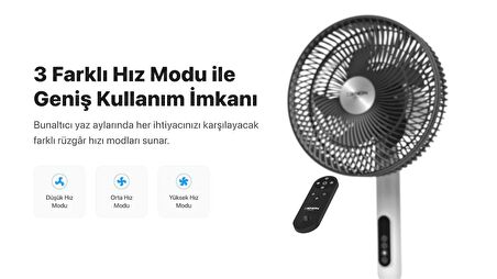 Xenon Smart Akıllı Vantilatör 60W Kumandalı 3 Kademeli Wi-Fi Mobil Uygulama ile Kontrol 70° Ayaklı Fan X7430