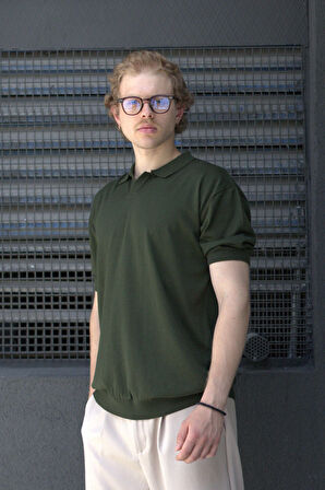 HYMAN Erkek Oversize Polo Yaka Triko T-Shirt