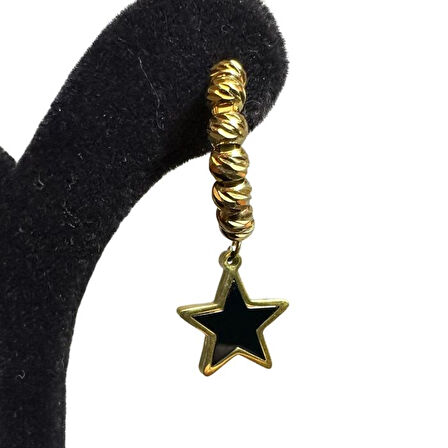 Uretti - İREM 3914 7537 Siyah Yıldız Sallantılı Gold Küpe