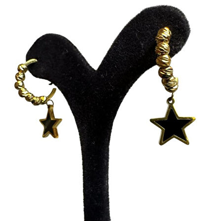 Uretti - İREM 3914 7537 Siyah Yıldız Sallantılı Gold Küpe