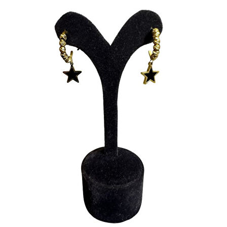 Uretti - İREM 3914 7537 Siyah Yıldız Sallantılı Gold Küpe